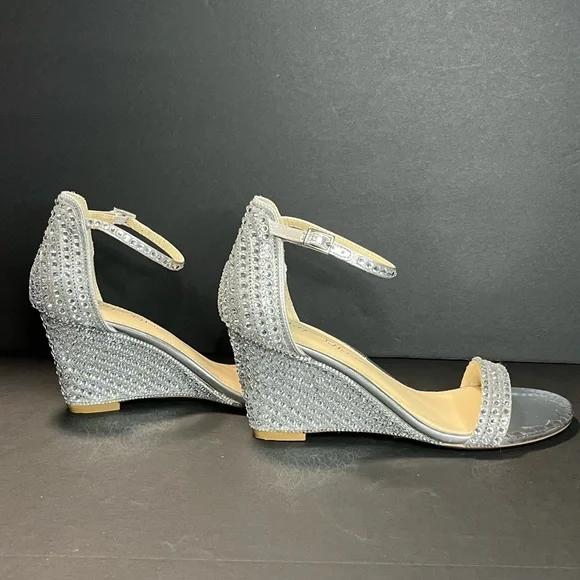 New Betsey Johnson Silver Rhinestone Debie Wedge Heel Shoes Size 8.5 - Picture 7 of 12